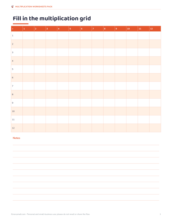 Preview of Printable Blank 12x12 Multiplication Grid